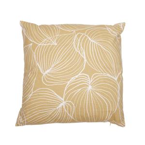 Kuddfodral TILDA med vita ritade blad på gul bottenfärg