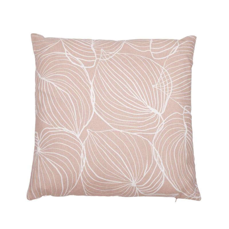 Kuddfodral TILDA med vita ritade blad på rosa bottenfärg