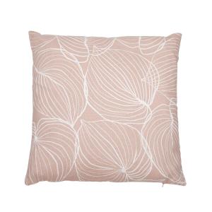 Kuddfodral TILDA med vita ritade blad på rosa bottenfärg