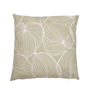 Kuddfodral TILDA med vita ritade blad på ljusgrön bottenfärg