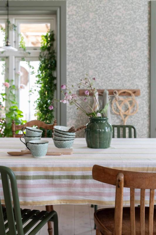 Duk ALBA randig i gult, grönt och rosa på offwhite bottenfärg