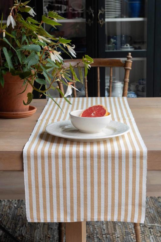 Bordslöpare NINA, randig i offwhite och havregul, stl.35x120cm