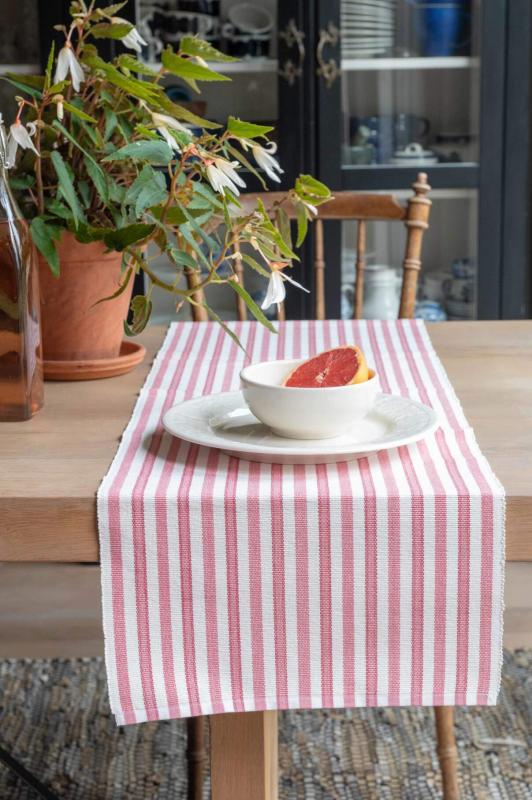 Bordslöpare NINA, randig i offwhite och rosa, stl.35x120cm