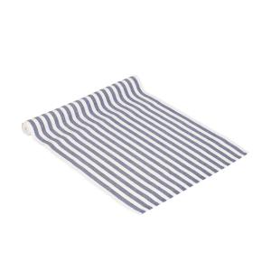 Bordslöpare NINA, randig i offwhite och denimblått, stl.35x120cm