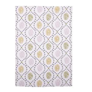 Kökshandduk AGDA med söta ägg i rosa, grönt och gult och slingrande bladrankor