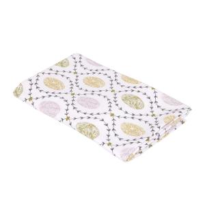 Fyrkantig duk AGDA med söta ägg i rosa, grönt och gult och slingrande bladrankor