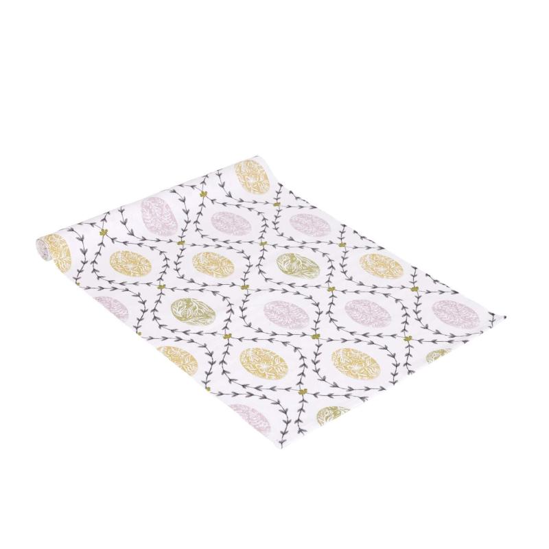 Bordslöpare AGDA med söta ägg i rosa, grönt och gult och slingrande bladrankor