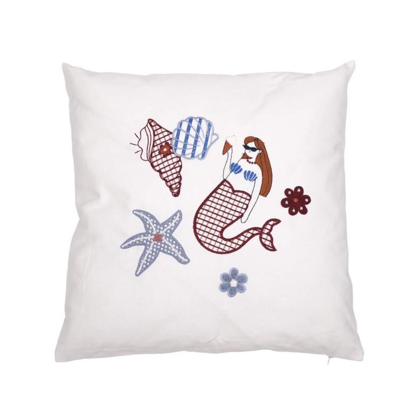 Kuddfodral MAJSAN med marint motiv i blått och brunt