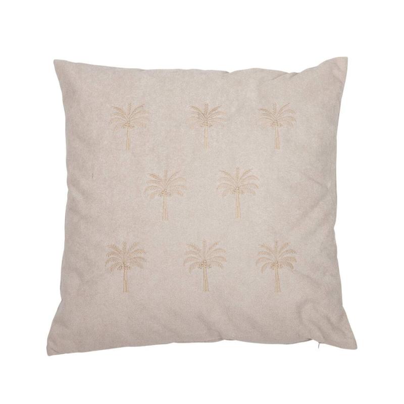 Kuddfodral PALMA i mockaimitation med broderade palmer i sandfärg