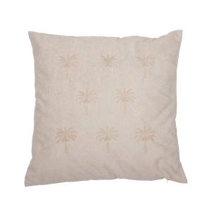 Kuddfodral PALMA i mockaimitation med broderade palmer i sandfärg