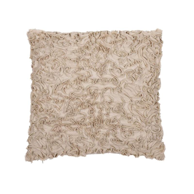 Kuddfodral INSE med klippta remsor i ett virrvarr mönster, sandfärgad