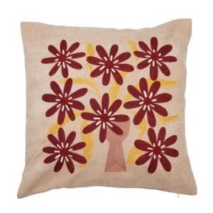 Kuddfodral SUZY med broderade vinröda blommor och gula blad i en vas