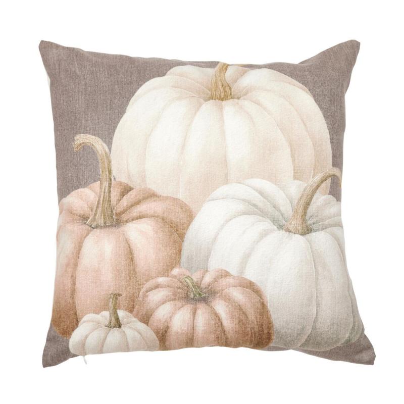 Kuddfodral PUMKIN med pumpor i ljusa rostfärger på ljusbrun bottenfärg