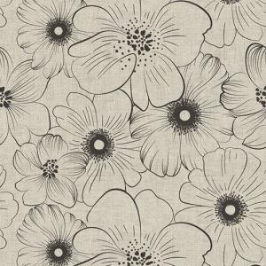 Vaxduk på metervara, BIG FLOWER, blommig, bredd 140cm, linnefärg, svart