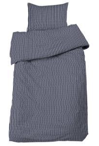 Bäddset Malte, påslakan och örngott, randigt i blått med jeanssöm