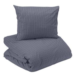 Bäddset Malte, påslakan och örngott, randigt i blått med jeanssöm