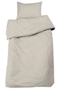 Bäddset Malte, påslakan och örngott, randigt i beige med jeanssöm