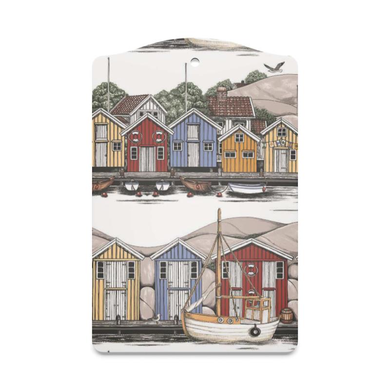 Serveringsbräda Bryggviken, båthus på rad Stl. 20x30cm, multifärgad