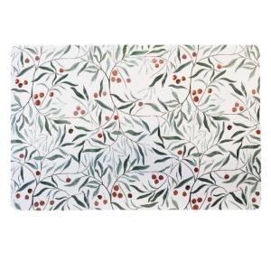 Tablett GRIM i kork med lövmönster, 30x40 cm vit/grön