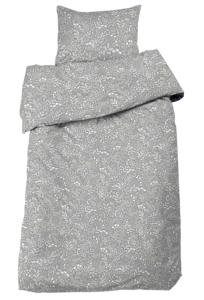 Bäddset HAGE 2-dels, blad och blommor, Stl.150x210cm, 50x60cm, grå, beige