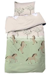 Bäddset FREJA 2-dels, hästmotiv, beige och grön