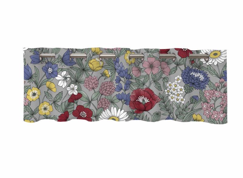 Gardinkappa KAJSA 50x250 cm, blommig i glada färger, grå och multi