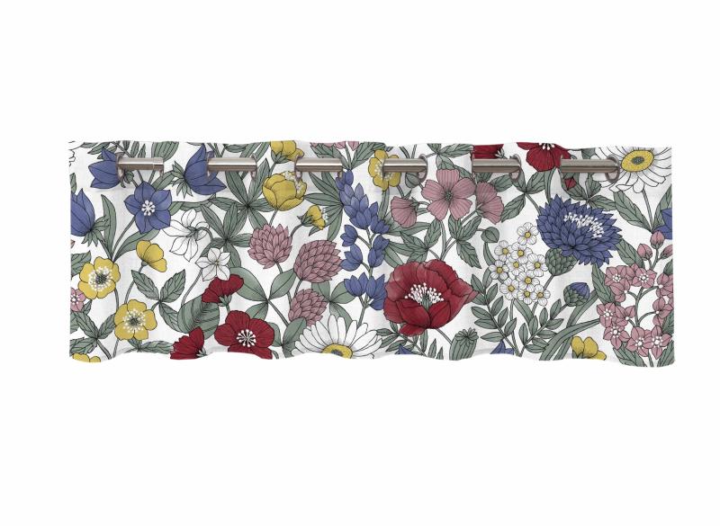 Gardinkappa KAJSA 50x250 cm, blommig i glada färger, vit och multi
