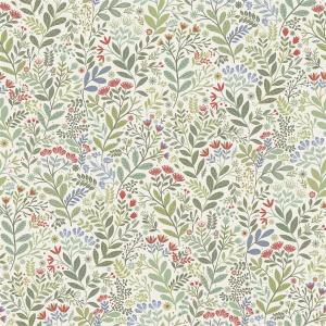 Gardinkappa HAGE på metervara, blad och blommor i rött, grönt och blått