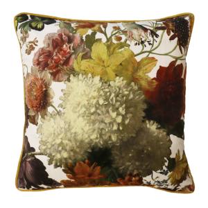 Kuddfodral OLIVIA i sammet, stl. 45x45 cm, storblommigt med vit botten