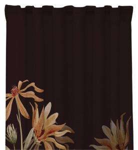 Gardin DENICE stl. 2x140x250 cm, stormönstrad med blommotiv i svart och guld