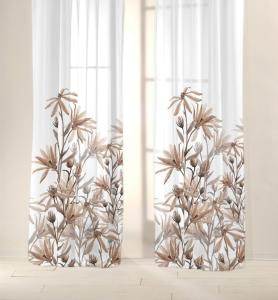 Gardin DENICE stl. 2x140x250 cm, stormönstrad med blommotiv i vitt och linne