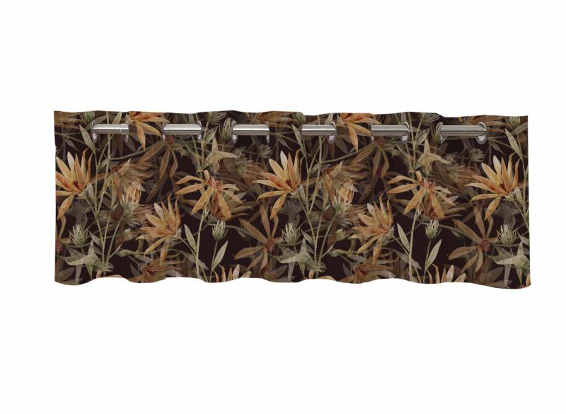 Gardinkappa DENICE stl. 45x250 cm, blommönstrad i guld och svart