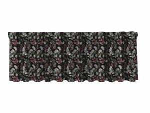 Gardinkappa COLIN stl. 50x250 cm, bladkvistar i plommon och grågrönt på svart botten.