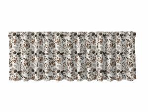 Gardinkappa COLIN stl. 50x250 cm, bladkvistar i brunt och beige på vit botten.