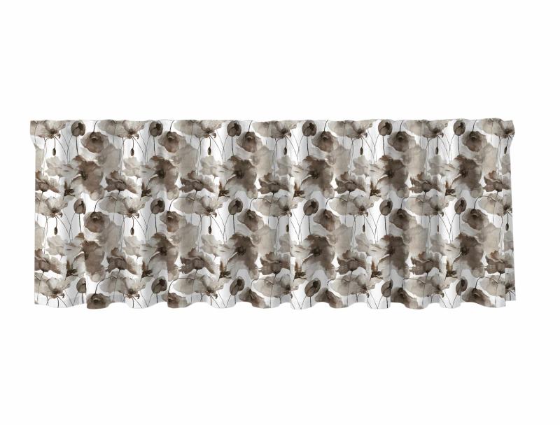 Gardinkappa ALICE stl. 50x250 cm, blommor i beige på vit botten