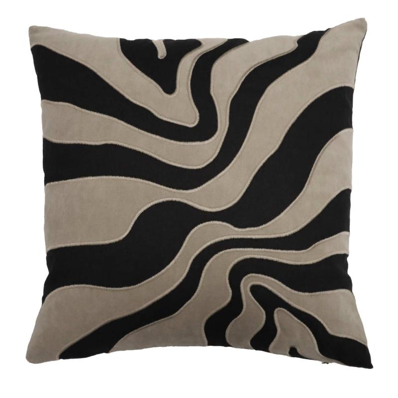 Kuddfodral TIBOR stl. 45x45 cm, zebramönster, linne och svart