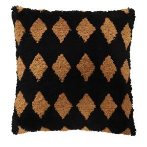 Kuddfodral ADAM stl. 45x45 cm, tuftad harlekin ruta, cognac och svart