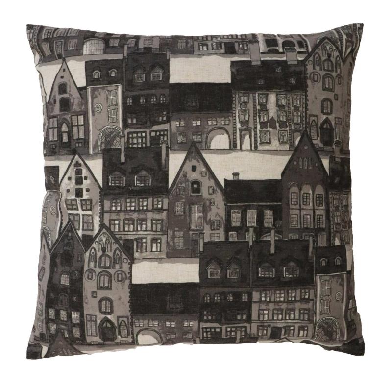 Kuddfodral STADEN stl. 45x45 cm, husfasader i grått