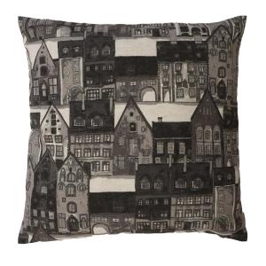 Kuddfodral STADEN stl. 45x45 cm, husfasader i grått