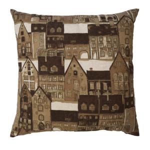 Kuddfodral STADEN med husfasader Stl. 45x45 cm, brun