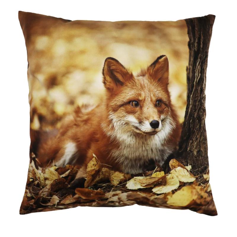 Kuddfodral FOX, räv bland löv. stl. 45x45 cm, orange