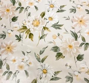 Vaxduk på metervara, BLOMMA, blommig, bredd 140cm, beige, grön, gul, vit