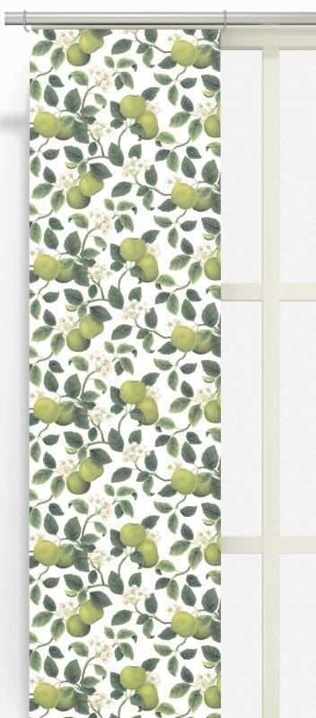 Panelgardin Äppellycka, med slingrande äppelgrenar och blommor, 2 pack, Stl 43x240,Grön