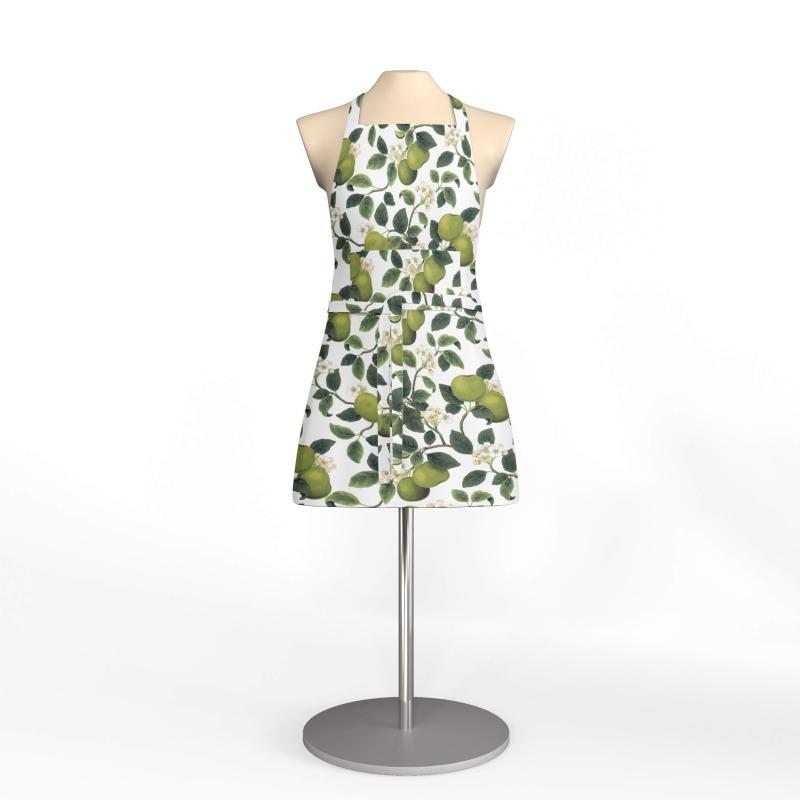 Förkläde Äppellycka,  med slingrande grenar och blommor. Stl 65x85cm. Grön