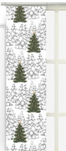 Panelgardin Grön o Grann, pyntad gran i granskogen, 2-pack Stl.43x240cm, vit bottenfärg