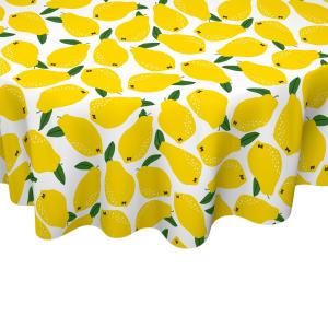 Rund Vaxduk med gula citroner, diameter 140cm