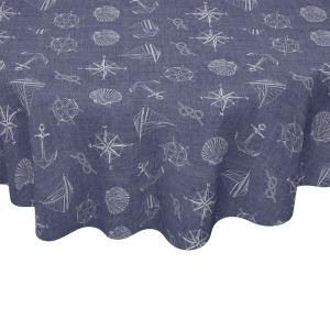 Rund Vaxduk NAVY, marint mönster, blå diameter 140cm