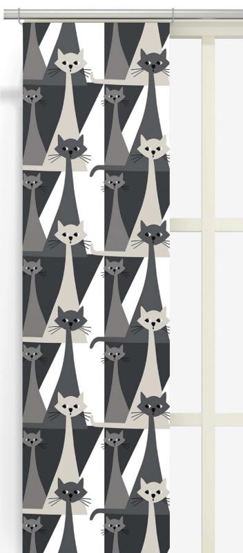 Panelgardin Kitty, tuffa katter, Stl. 2st 43x240cm, grå