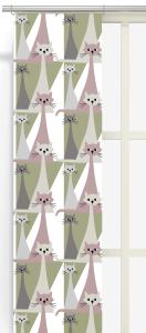 Panelgardin Kitty, tuffa katter, Stl. 2st 43x240cm, rosa, grön, grå