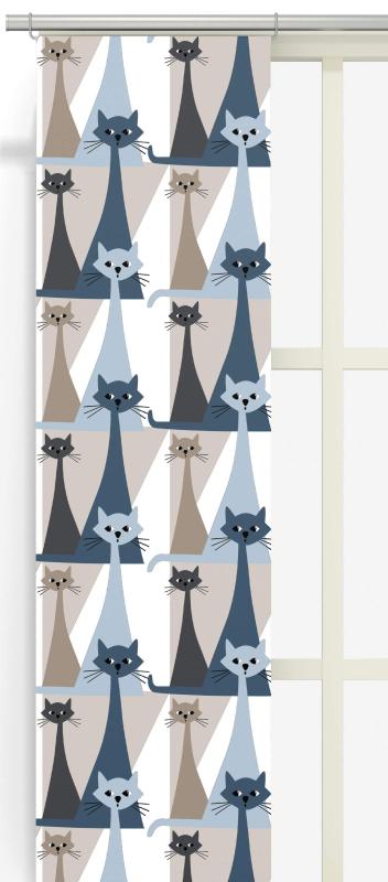 Panelgardin Kitty, tuffa katter, Stl. 2st 43x240cm, blå